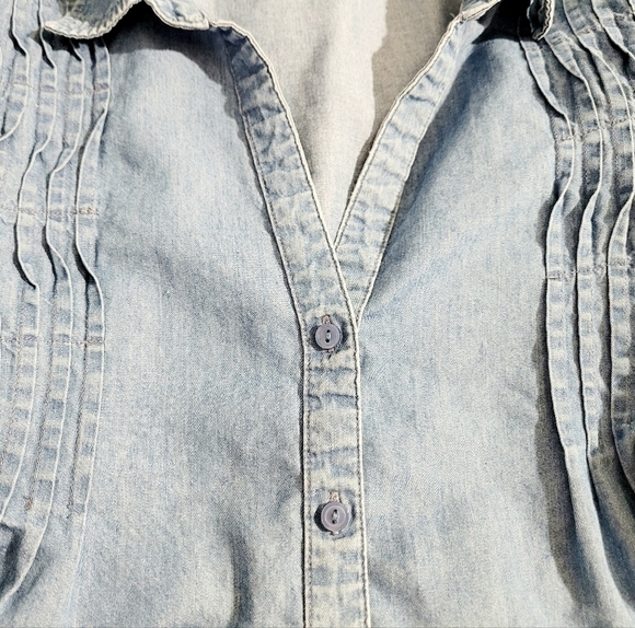 Gloria Vanderbilt Women’s Denim Chambray Button Front Tunic Shirt Top L Large - Picture 9 of 11